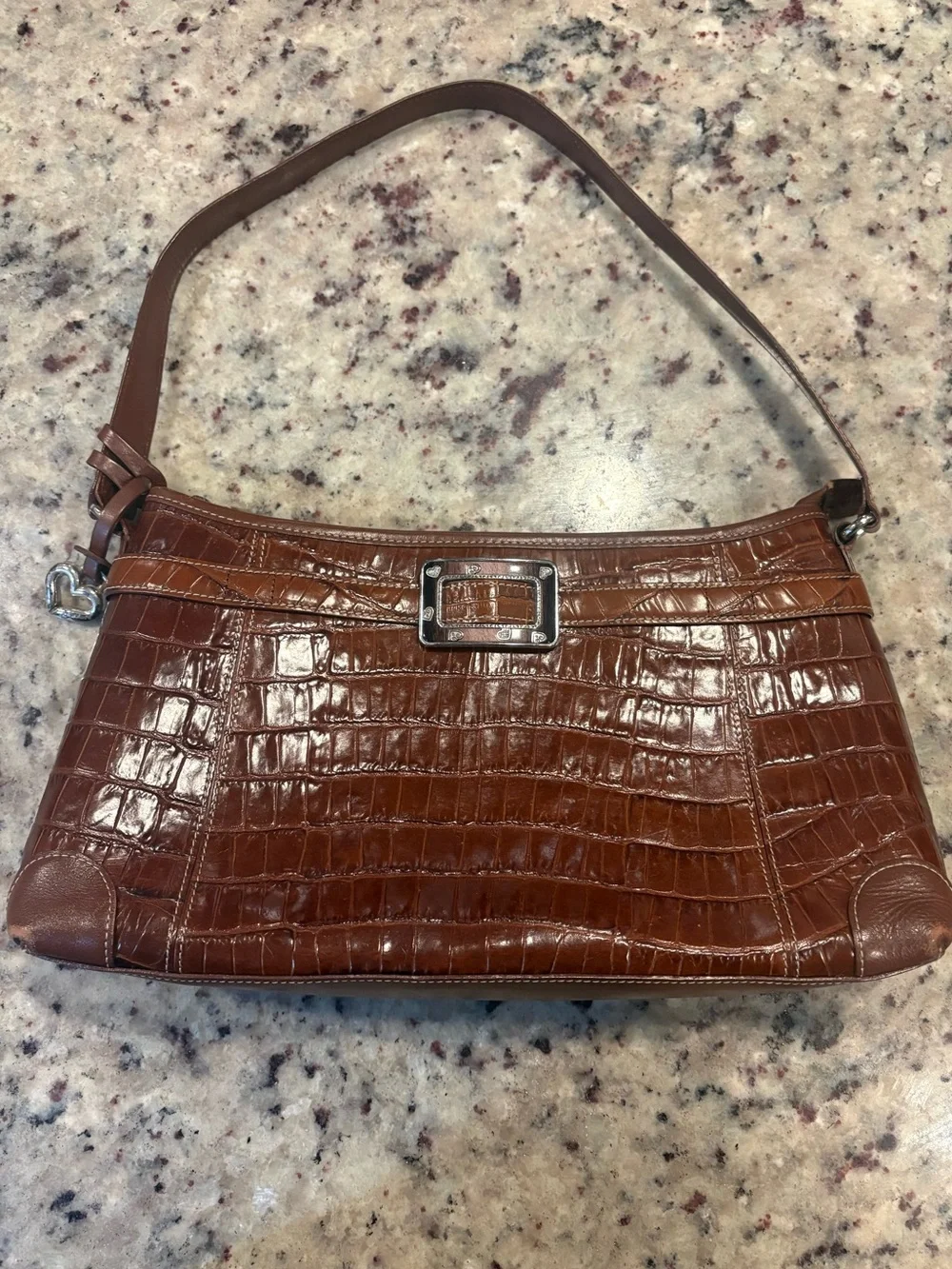Y2K Brighton Brown Croc-Embossed Shoulder Bag